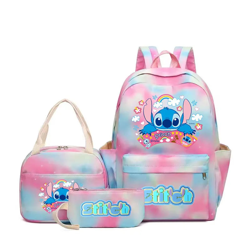 3pcs Stitch Backpack Set – Large Capacity Cartoon Schoolbag with Lunch Bag & Pencil Case for Kids & Girls