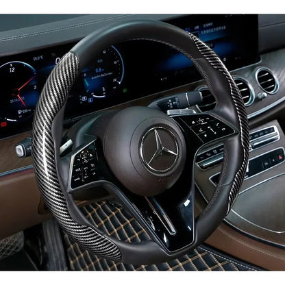 2/3PCS Universal Car Steering Wheel Cover — Laser Carbon Fiber, Silicone & 1K Microfiber Leather, Non-Slip PVC Booster