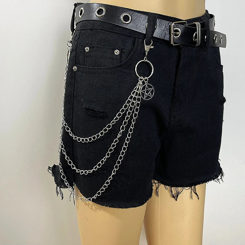 Punk Street Moon & Star Keychain – Goth Skull Rivet Waist Chain for Jeans, Unisex Rock Accessories