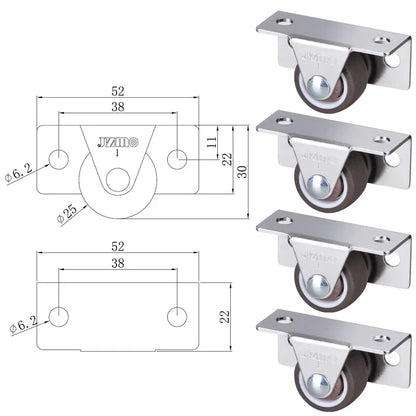 4Pcs Silent Rubber Casters | Low Profile Drawer Wheels for Furniture, Kitchen Cabinets, and Tables - Side Installation Replacement