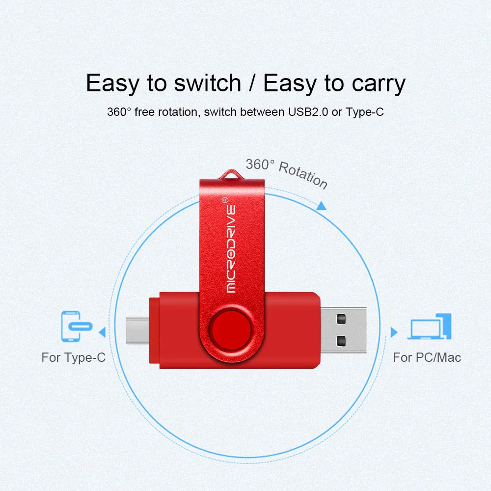 2-in-1 Metal OTG USB Flash Drive – Type-C & USB Memory Stick (4GB to 128GB) for Phones & PCs