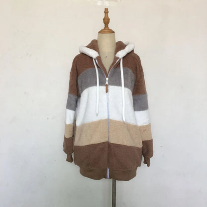 Oversized Jacket for Women – 2023 Autumn Winter Warm Plush Hooded Coat, Loose Fit Streetwear with Pockets