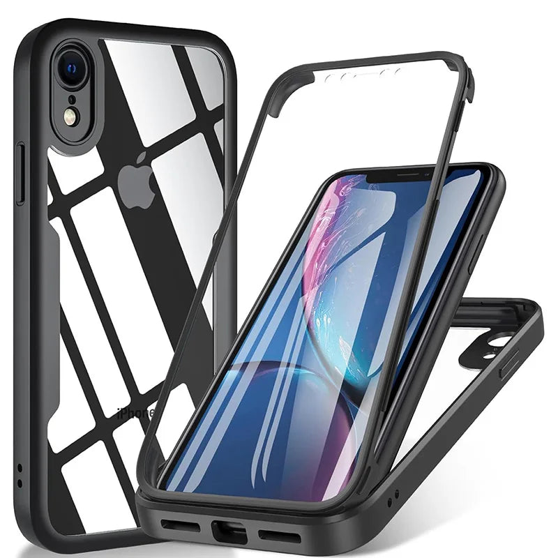 360 Degree Case for iPhone 11 to 15 Pro Max – Clear Full Body Rugged Cover with Built-in Screen Protector