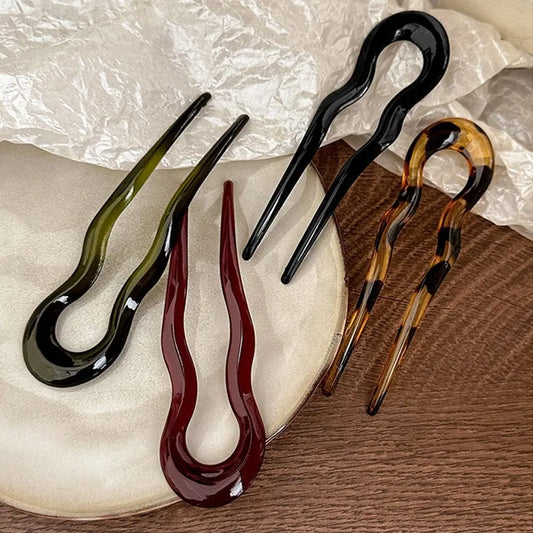 U-Shaped Hair Fork – Fashion Tortoiseshell Acetate Hairpin, Geometric Design Headwear for Women & Girls