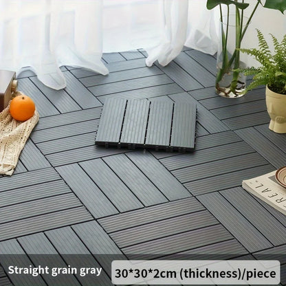 Wood Plastic Flooring Tiles - 10-Piece Waterproof Splicing Kit for Balconies & Outdoor Spaces