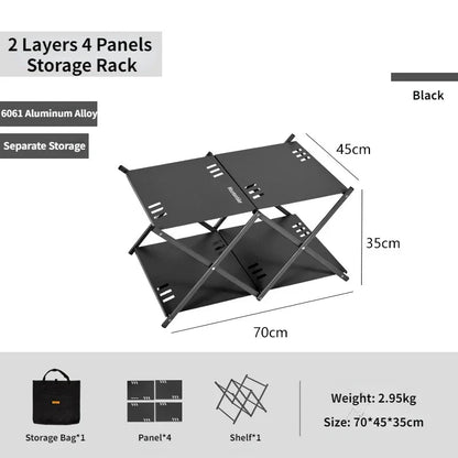 MOUNTAINHIKER Three-Tier Folding Rack – Portable Outdoor Storage Shelf for Camping, Picnic, BBQ & Garden Use