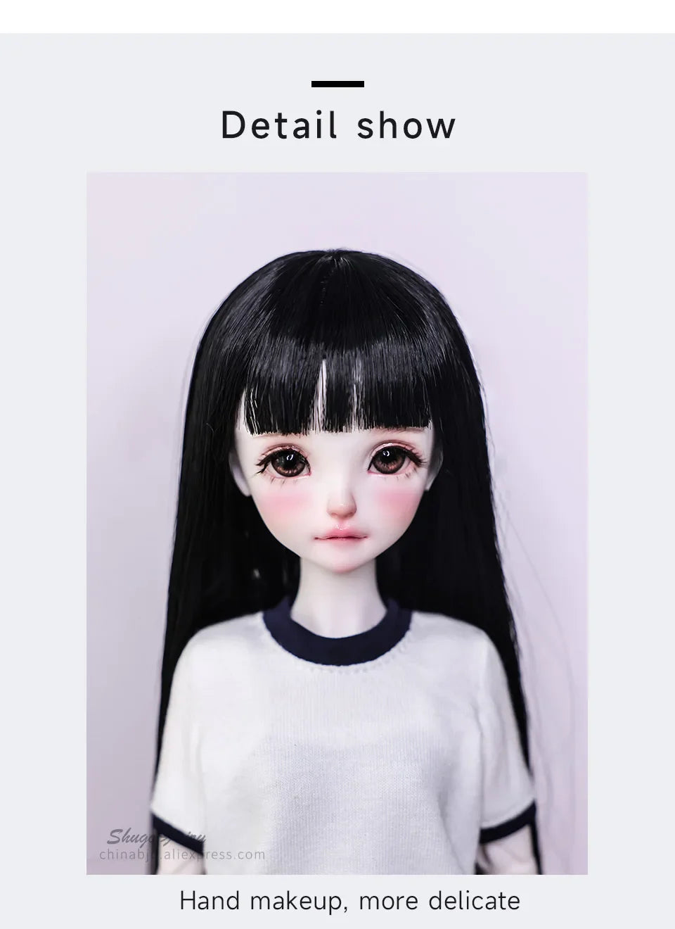 Shuga Fairy Mirai 1/5 BJD Doll with Ruoguan Body, Long Black Hair, Juvenile Features, Resin Joint Doll for Collectors