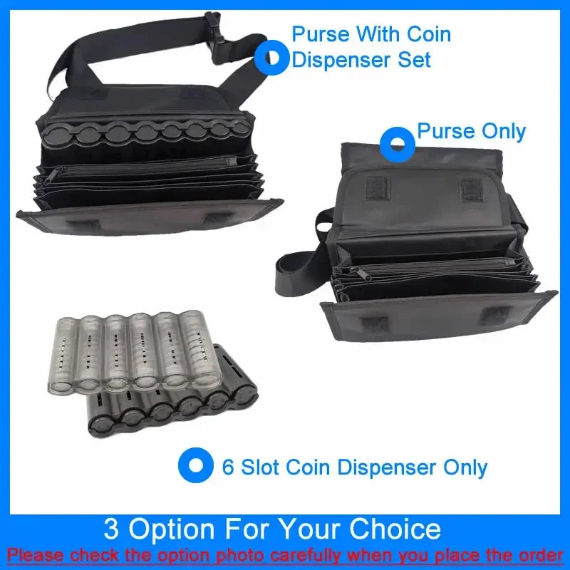 6-Slot Euro Coin Dispenser Wallet – Zipper Pocket Driver & Waiter’s Purse, Coin Sorter & Cash Collector