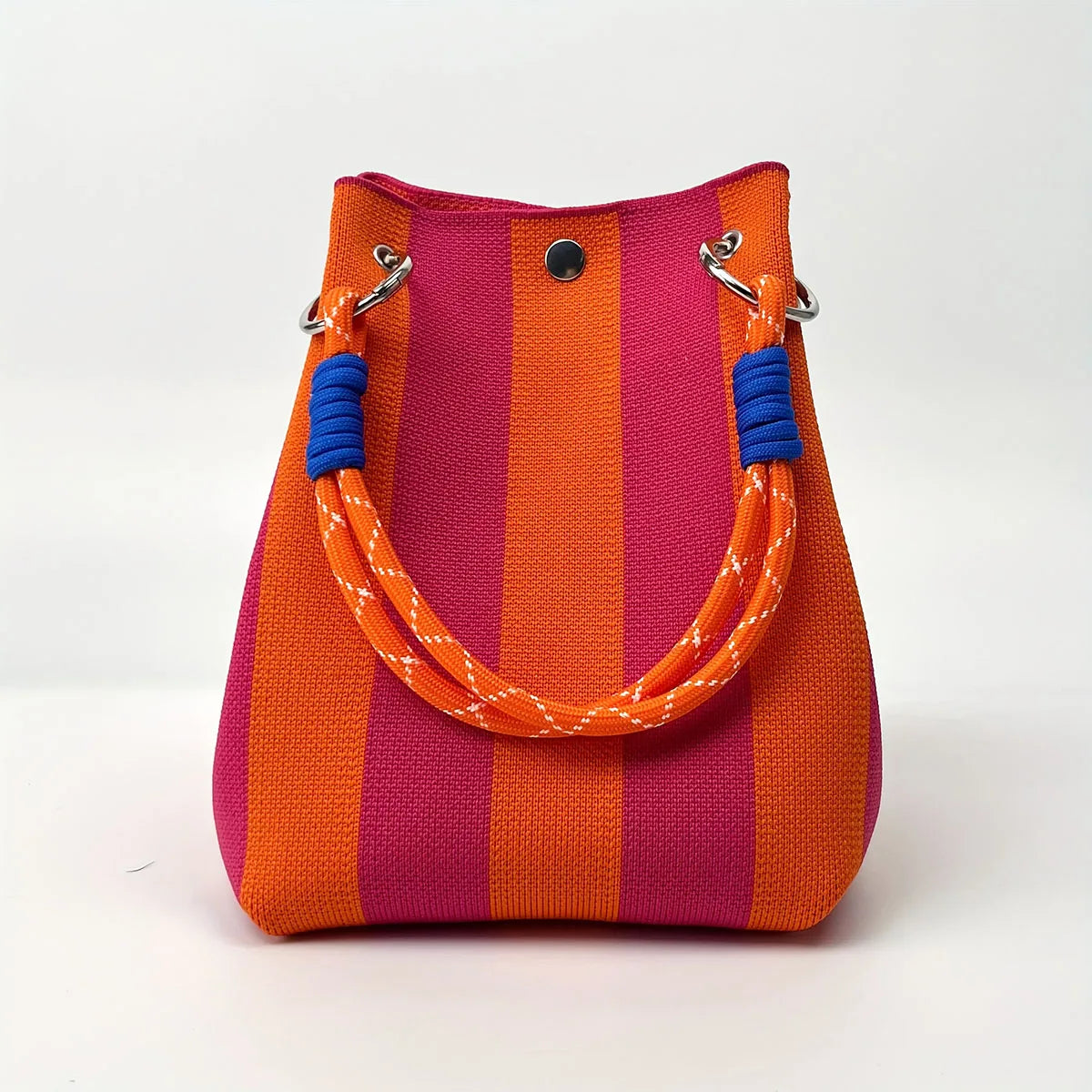 Multi-Color Knitted Retro Bucket Handbag – Color-Block, Versatile & Easy-to-Carry Purse