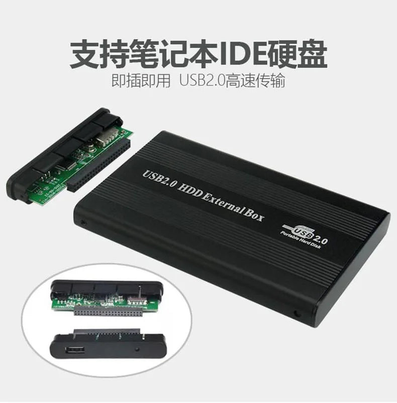 2.5"/3.5" IDE HDD External Enclosure — USB 2.0 Hard Drive Box for Desktop, PC, Laptop & Phone