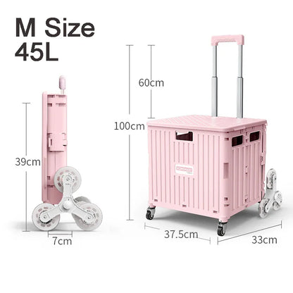 45/65L Folding Shopping Cart Trolley – Portable Home Cart with 2/4/8 Wheels