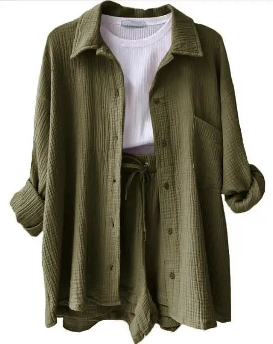 2025 Women’s Summer Two-Piece Set – Solid Color Casual Loose Short Pants & Top Outfit