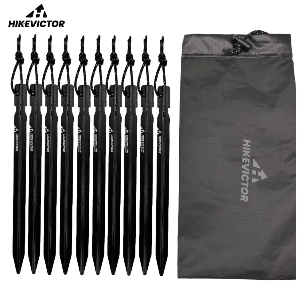 HIKEVICTOR 10Pcs 18cm Aluminum Alloy Tent Pegs | Camping Accessories with Hammer | Wind Rope Nail Storage Case | Travel Essential