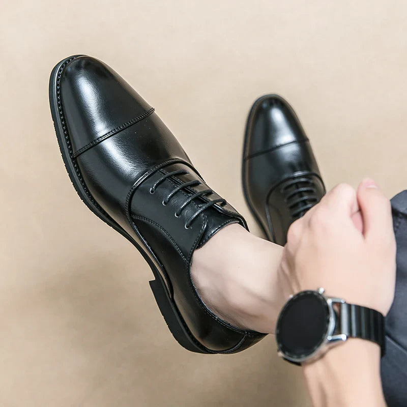 Men’s Luxury Leather Dress Shoes — Comfortable Pointed Business & Wedding Shoes Black