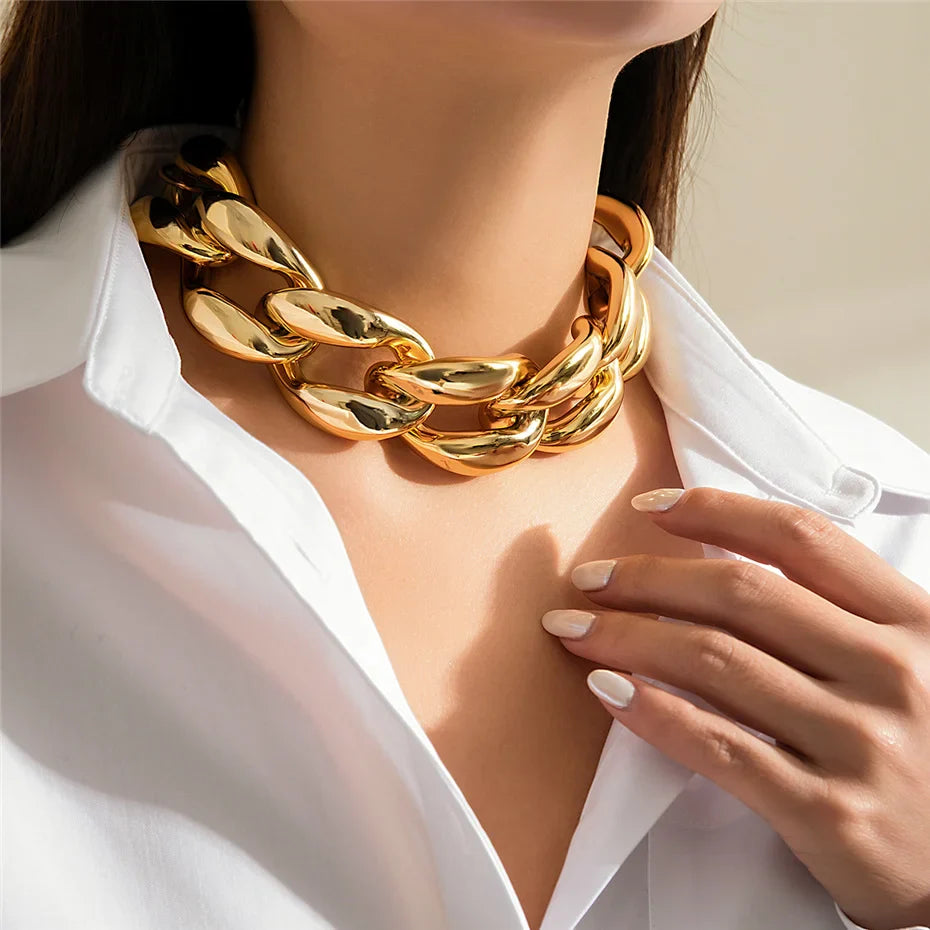Exaggerated Plastic CCB Chunky Chain Necklace – Vintage Goth Twisted Lock, Thick Choker, Grunge Jewelry for Women & Men, Steampunk Style
