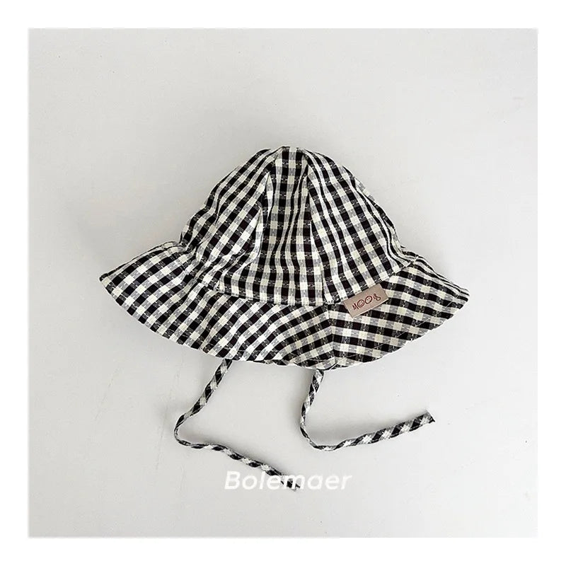 Wide Brim Plaid Baby Sun Hat – Cotton Bucket Fisherman Cap for Kids, Boys & Girls Summer Sun Protection Bonnet