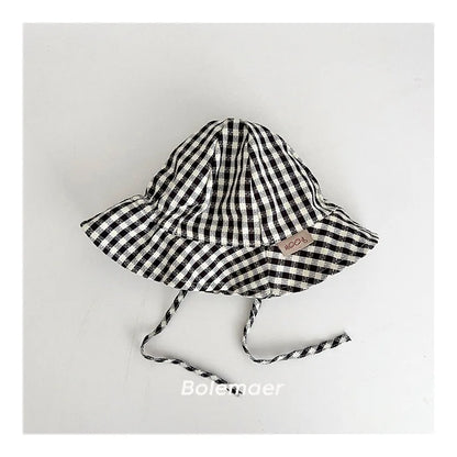 Wide Brim Plaid Baby Sun Hat – Cotton Bucket Fisherman Cap for Kids, Boys & Girls Summer Sun Protection Bonnet