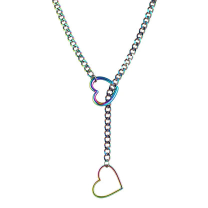 Heart O-Ring Punk Rock Necklace – Stainless Steel Cuban Chain Y-Necklace for Women