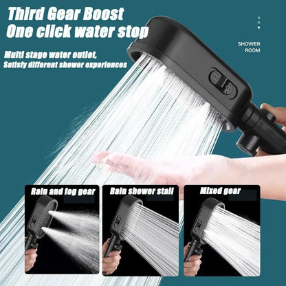 New High Pressure Shower Head Set – 3 Modes Adjustable Spray with Massage Brush, Filter & Rain Shower Hose for Bathroom
