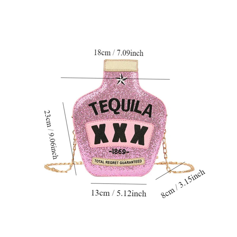 Ladies Fashion Laser Sequin Letter Wine Bottle Crossbody Shoulder Bag – Creative Personalized Design