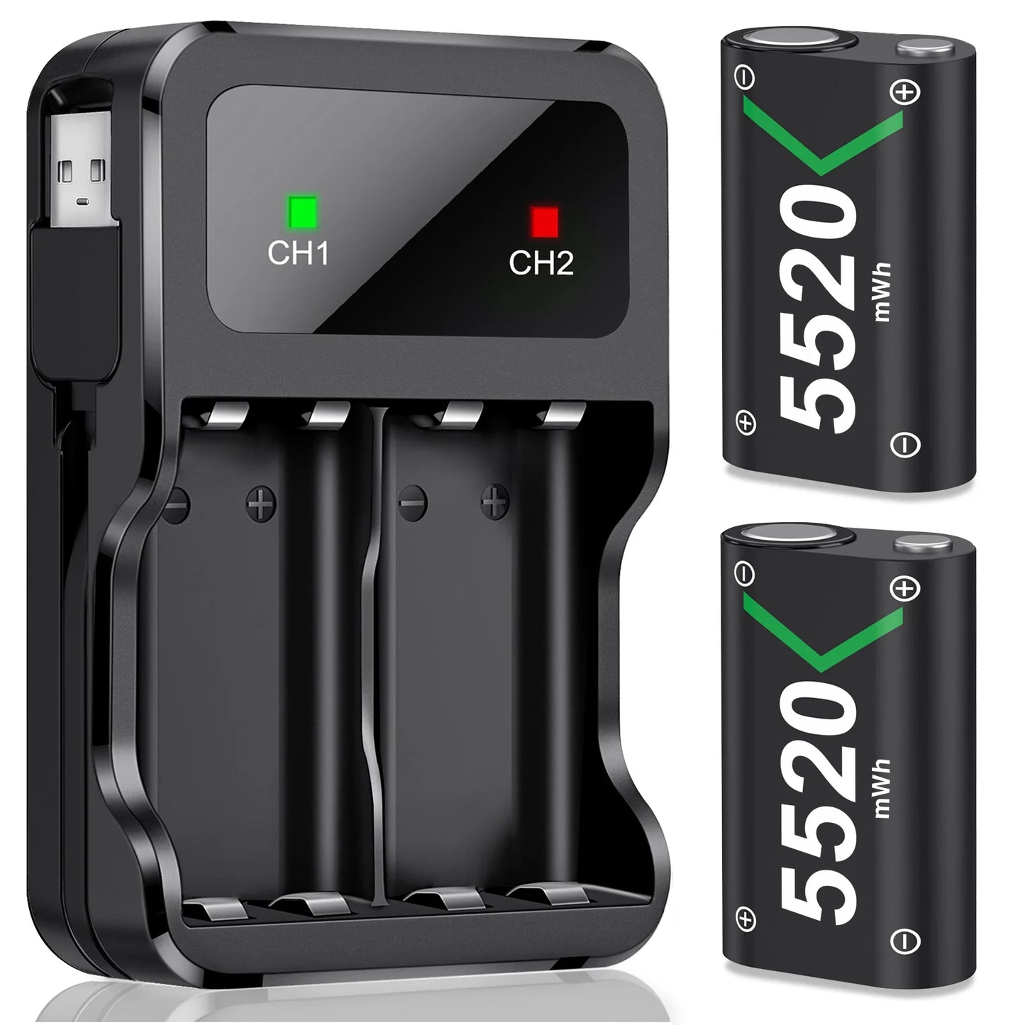 BEBONCOOL 2X 5520mWh Rechargeable Battery Pack – Compatible with Xbox Series S/X, Xbox One S/X & Elite Controller Charger