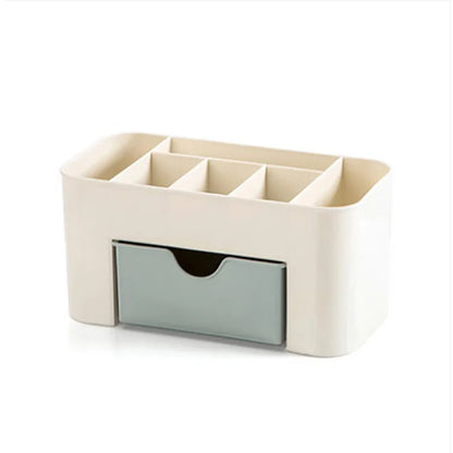 Acrylic Makeup Organizer Box - Cosmetic Storage Drawer with Lipstick, Brush & Cotton Swab Holder