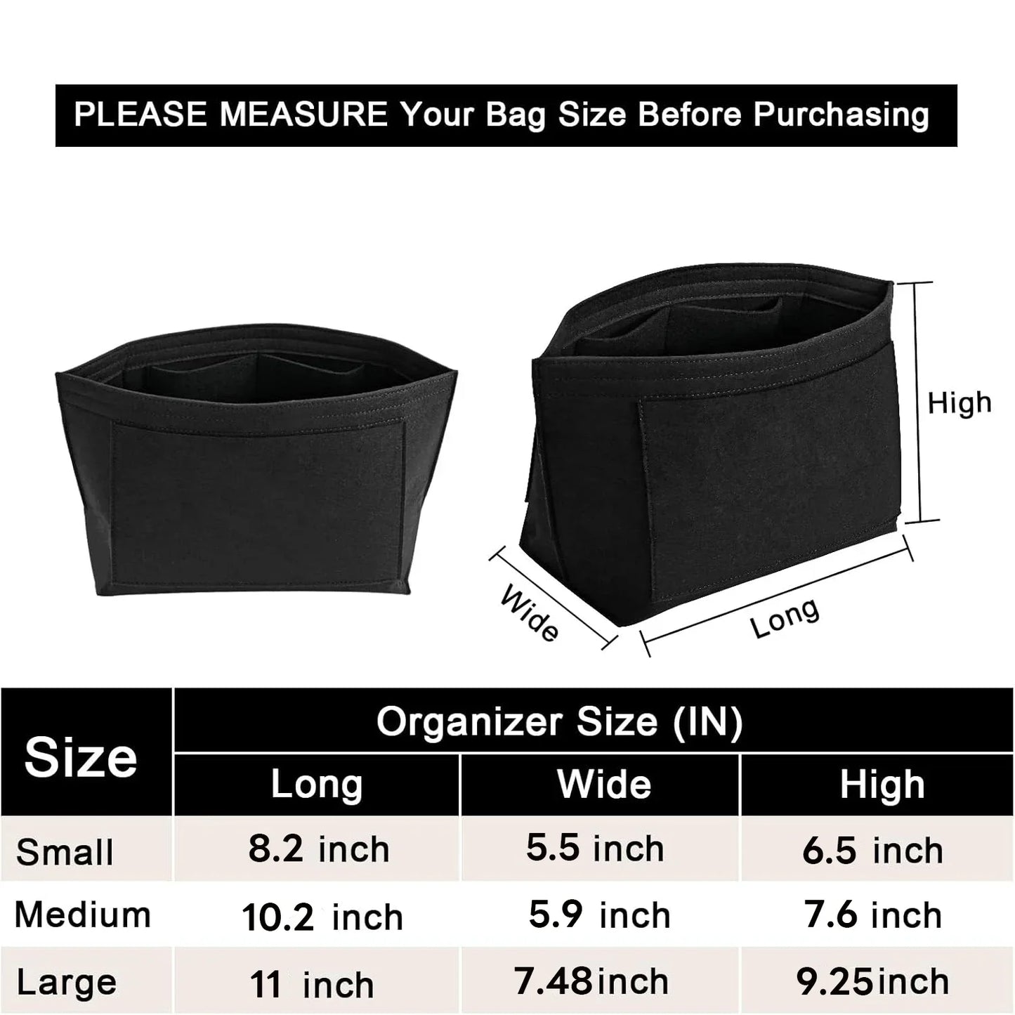 Longchamp Le Pliage S/ML Purse Organizer Insert — Custom Felt Liner with Multi-Compartment Bag Organizer