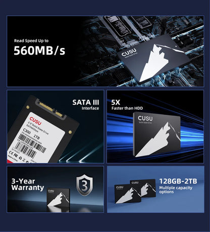 CUSU 2.5" SATA SSD – 128GB/256GB/512GB/1TB/2TB Solid State Drive for Laptop & PC