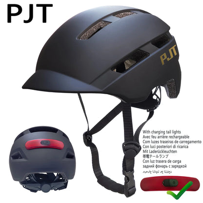 PJT New Cycling Helmet - In-Mold Mountain & Road Bike Helmet with USB Rechargeable Tail Light, Sports Safety MTB Helmet