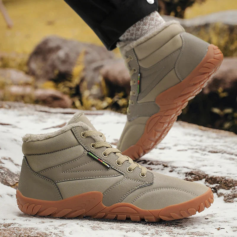 Men's Winter Snow Boots – Warm Fur Lined, Non-Slip Barefoot Outdoor Ankle Sneakers, Lightweight Hiking Shoes, Plus Size