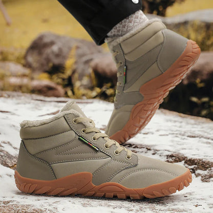 Men's Winter Snow Boots – Warm Fur Lined, Non-Slip Barefoot Outdoor Ankle Sneakers, Lightweight Hiking Shoes, Plus Size