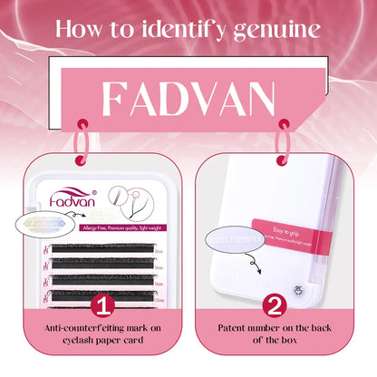 FADVAN YY Shape Eyelash Extensions – 2D/3D Faux Mink Premade Fan Lashes 8-15mm, Black & Brown, L+/L/LU(M)/C/D/DD Split Tip