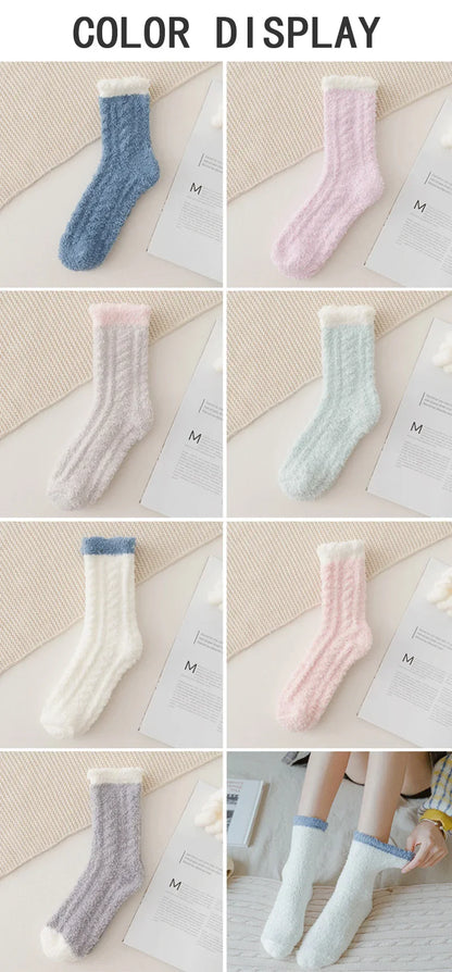 4 Pairs Women's Winter Fuzzy Socks – Thick Thermal Soft & Fluffy Slipper Socks for Home & Sleeping