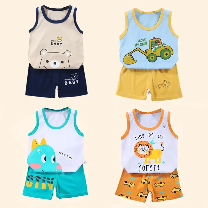 2PCS Kids Summer Vest Set – Cotton Sleeveless T-Shirt & Shorts for Boys & Girls Baby Clothes