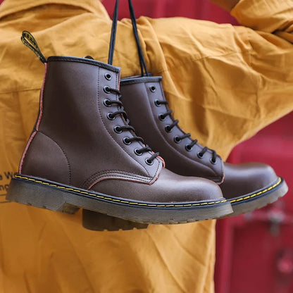 Men's Genuine Leather Six-Hole Boots – Classic British Style Riding Ankle Boots for Outdoor Wear, Size 35-48