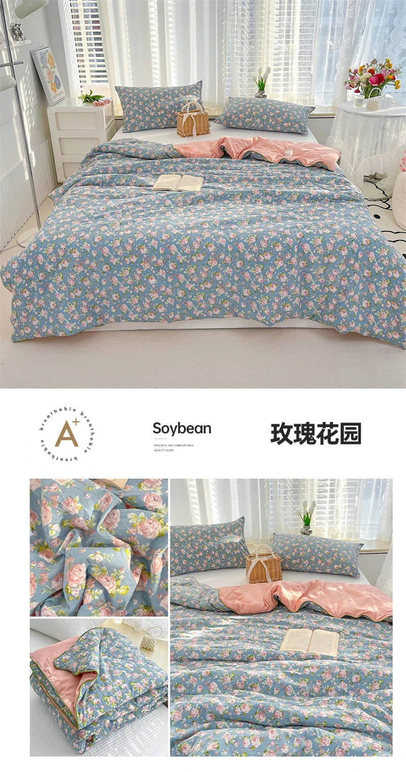 Washed Double Gauze Quilt – Lightweight Summer Comforter with Soya Fibre Filling, Soft & Breathable for Queen Size