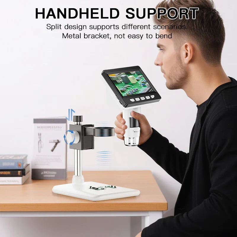 Digital Microscope 4.3” IPS Screen – 1600X Magnification 2MP USB Coin & PCB Inspection Microscope for Watch Repair & Electronics