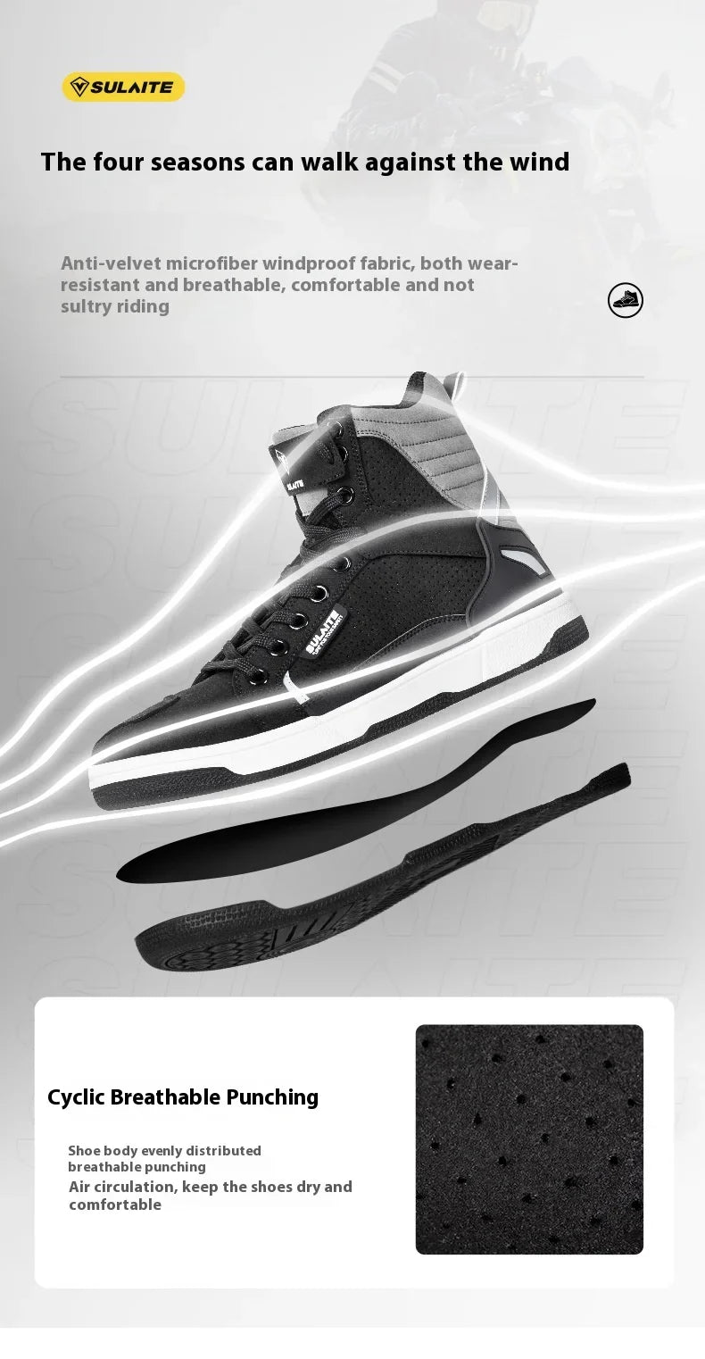 Motorcycle Riding Shoes - Breathable High-Cut, Anti-Fall, Anti-Slip Knight Boots, Parkour Shoes, All-Season Casual Motorcycle Boots