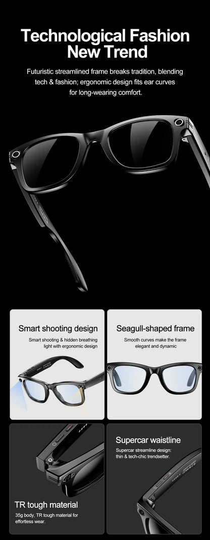 Smart AI Glasses — Video Recording, Photo Recognition, Translation, Bluetooth with 260mAh Battery, IP65 Waterproof