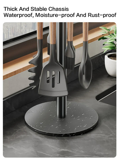 Rotating Kitchen Utensil Stand — 8-Hook Countertop Organizer for Cooking Tools