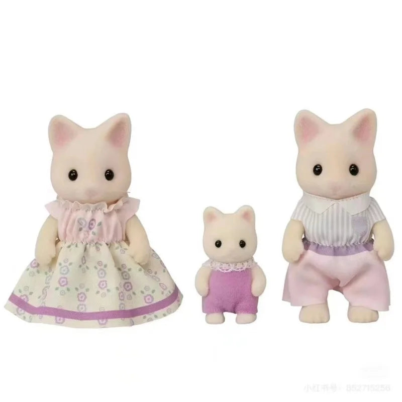 Sylvanian Families Calico Critters – Authentic Floral Cat Family Trio Figures & Furniture Set