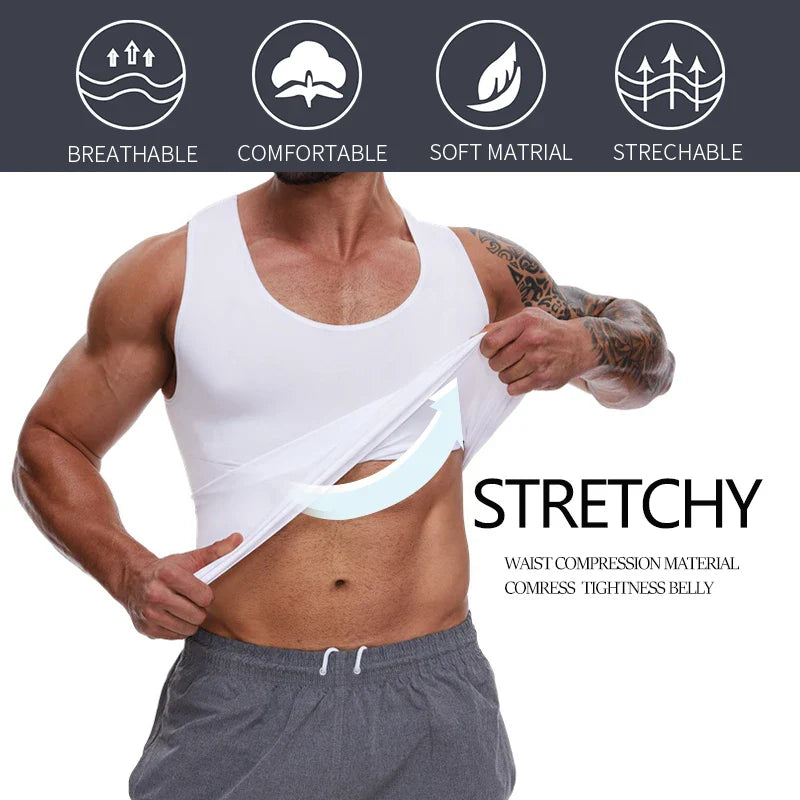 Men's Compression Shirt – Tummy Control Shapewear Vest for Flat Belly & Workout Support