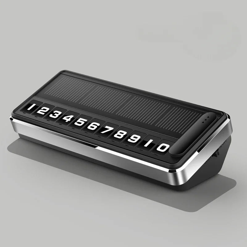 Solar LED Car Phone Number Plate — Hidden Temporary Parking Card with Multi-Number Display
