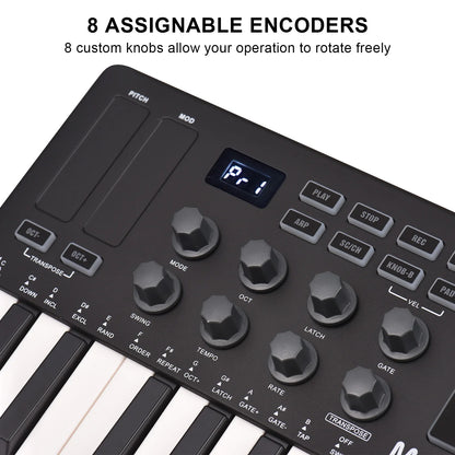 M-VAVE 25 Key MIDI Control Keyboard – Portable USB, Velocity-Sensitive Keys, 8 RGB Pads, 8 Knobs