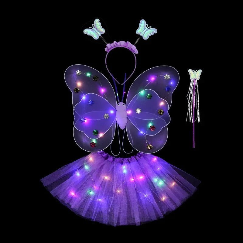 Butterfly Sequin Wings and Glowing Mesh Tutu Skirt - Fairy-Themed Dress Up for Girls' 1st and 2nd Birthday Parties and Baby Showers