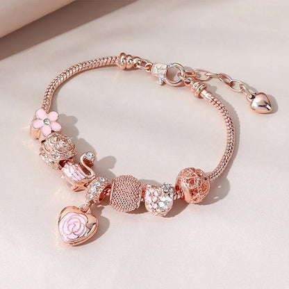 Fashion Multi-Element Rose Love Swan Bracelet, Drip Oil Design, Family Jewelry, Daily Dressing & Party Gift -7633