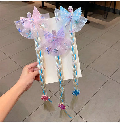 Disney Frozen Elsa Princess Wig & Braid Hairpin - Kawaii Hair Clip Accessories for Girls, Anime Cartoon Toy Gifts