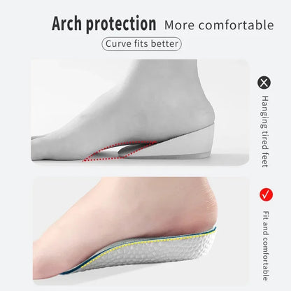 Arch Support Height Increase Insoles — Orthopedic Breathable Memory Foam Half Pads with 7-Point Lift for Flat Feet Support