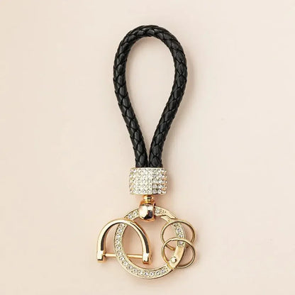 Handcrafted Braided Rope Keychain – Sparkling Rhinestone Car Key Ring, Stylish Monochrome Fashion Accessory