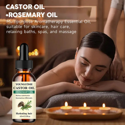 Castor & Rosemary Hair Growth Oil - Natural Blend for Thicker, Shinier Hair and Split End Care